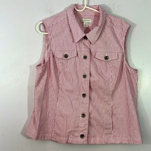 Christopher & banks XL white and red classic button up sleeveless shirt, cotton